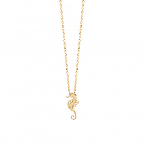 Collier en plaqué or hippocampe pavé en zirconium obrillant-bijoux