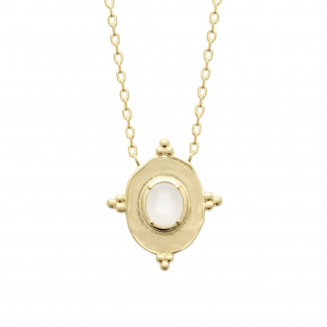 Collier plaqué or pendentif pastille ovale avec pierre de lune obrillant-bijoux