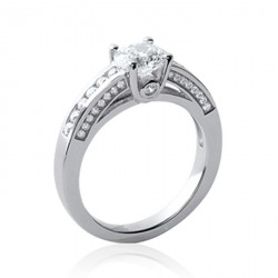 Solitaire accompagné en argent massif 925 rhodié pierres en zirconium blanc micro-sertis Obrillant-Bijoux