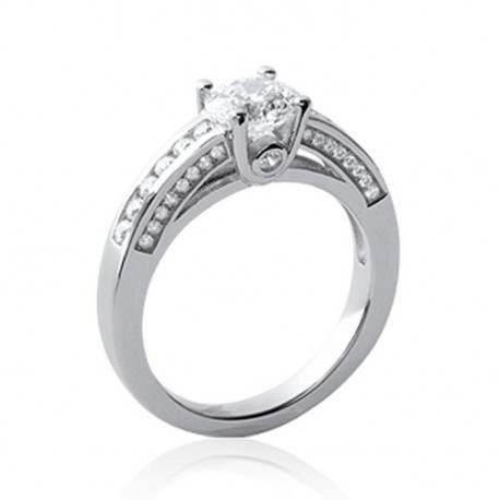 Solitaire accompagné en argent massif 925 rhodié pierres en zirconium blanc micro-sertis Obrillant-Bijoux