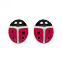 Boucles d'oreilles enfants puces en argent 925/1000 coccinelle en émail rouge