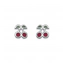Boucles d'oreilles enfants puces en argent massif 925/000 cerises en émail rouge