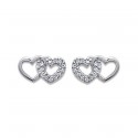 Boucles d'oreilles puces en argent 925/1000 rhodié coeurs entrelacés en zirconium