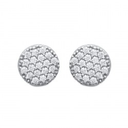 Boucles d'oreilles puces en argent 925/000 rhodié pastille cercle pavé en zirconium blanc obrillant-bijoux