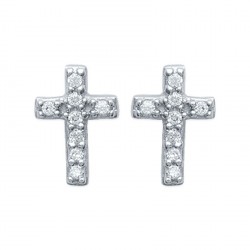 Boucles d'oreilles puces en argent 925/000 rhodié croix pavé en zirconium blanc obrillant-bijoux