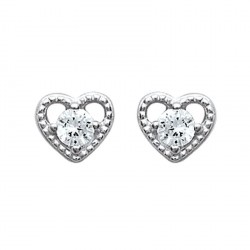 Boucles d'oreilles puces en argent coeur pierre en zirconium blanc obrillant-bijoux