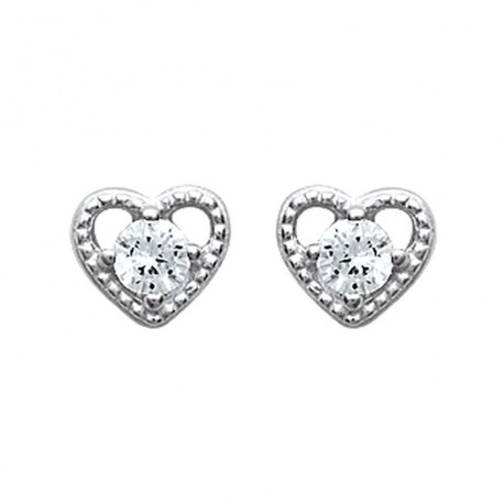 Boucles d'oreilles puces en argent coeur pierre en zirconium blanc obrillant-bijoux