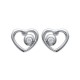 Boucles d'oreilles puces en argent 925/000 rhodié coeur pierre en zirconium blanc obrillant-bijoux
