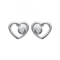 Boucles d'oreilles puces en argent 925/000 rhodié coeur pierre en zirconium blanc obrillant-bijoux