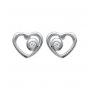 Boucles d'oreilles puces en argent 925/1000 rhodié coeur pierre en zirconium blanc