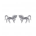 Boucles d'oreilles puces en argent massif 925/1000 rhodié cheval ciselé