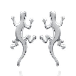 Boucles d'oreilles puces en argent 925/000 rhodié lézard salamandre obrillant-bijoux