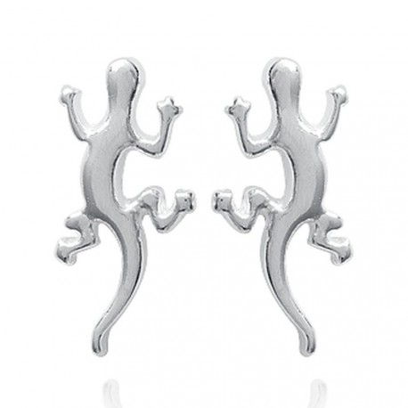 Boucles d'oreilles puces en argent 925/000 rhodié lézard salamandre obrillant-bijoux