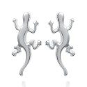Boucles d'oreilles puces en argent massif 925/1000 rhodié salamandre lézard Gécko
