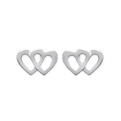 Boucles d'oreilles en argent 925/000 rhodié puces enfant coeurs entrelacés obrillant-bijoux