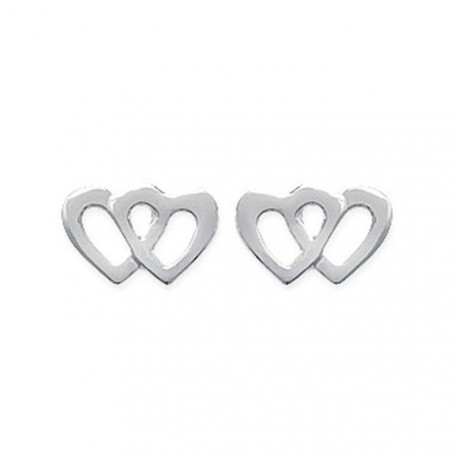 Boucles d'oreilles en argent 925/000 rhodié puces enfant coeurs entrelacés obrillant-bijoux