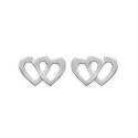 Boucles d'oreilles puces en argent massif 925 rhodié enfant coeurs entrelacés