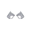 Boucles d'oreilles puces en argent massif 925/1000 rhodié tête de cheval
