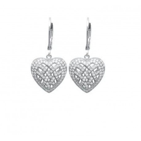 Boucles d'oreilles dormeuses en argent 925/000 rhodié coeur pavé en zirconium obrillant-bijoux