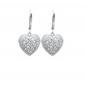 Boucles d'oreilles dormeuses en argent 925/1000 rhodié cœur pavé en zirconium blanc