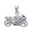 Pendentif en argent 925/1000 rhodié moto ciselée sport mixte