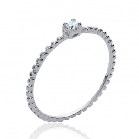 Solitaire en argent massif 925 rhodié fil boules pierre en zirconium blanc Obrillant-Bijoux