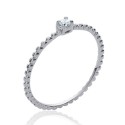 Solitaire fin en argent massif 925/1000 rhodié fil boules billes pierre en zirconium blanc
