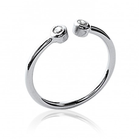 Bague ouverte en argent massif 925 rhodié pierres serties clos en zirconium blanc Obrillant-Bijoux