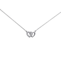 Collier en argent massif 925 rhodié coeurs entrelacés pavé en zirconium blanc Obrillant-BIjoux