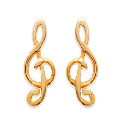 Boucles d'oreilles puces en plaqué or clé de sol thème musique Obrillant-Bijoux