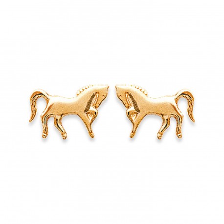 Boucles d'oreilles puces plaqué or cheval ciselé thème équitation obrillant-bijoux