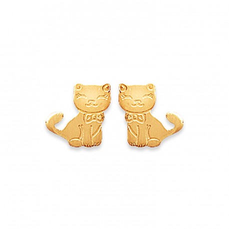 Boucles d'oreilles puces plaqué or enfant petits chats obrillant-bijoux