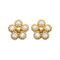 Boucles d'oreilles puces en plaqué or fleur pavé en pierres zirconium blanc