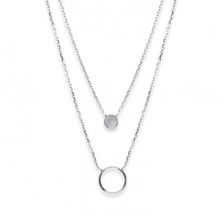 Collier argent massif 925 rhodié deux rangs pastille et anneau obrillant-bijoux