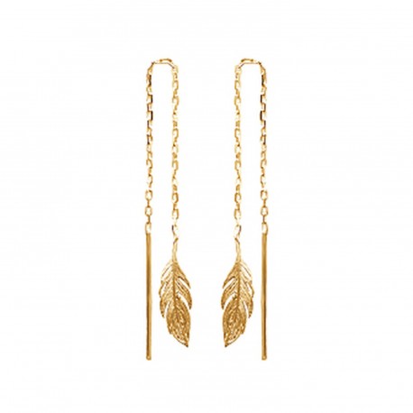 Boucles d'oreilles longues plaqué or plume ciselé obrillant-bijoux