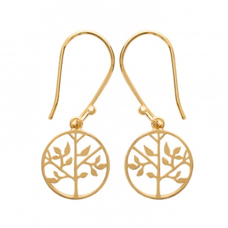 Boucles d'oreilles plaqué or cercle arbre vie ciselé mode obrillant-bijoux