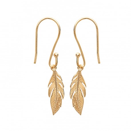 Boucles d'oreilles plaqué or pendantes plumes ciselés obrillant-bijoux