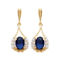 Boucles d'oreilles plaqué or style royal pierre cristal bleu zirconium obrillant-bijoux