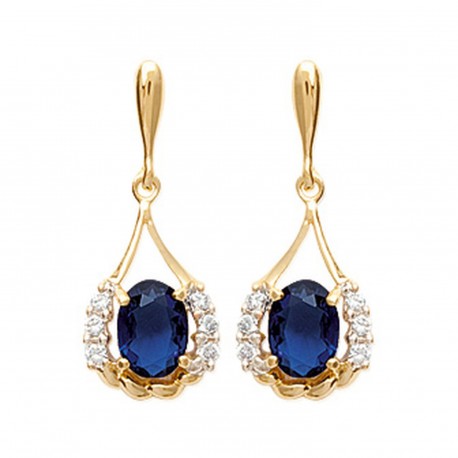 Boucles d'oreilles plaqué or style royal pierre cristal bleu zirconium obrillant-bijoux