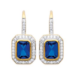 Boucles d'oreilles plaqué or style royal cristal bleu pavé zirconium obrillant-bijoux
