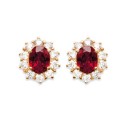 Boucles d'oreilles puces en plaqué or style royal cristal rouge pavé en zirconium
