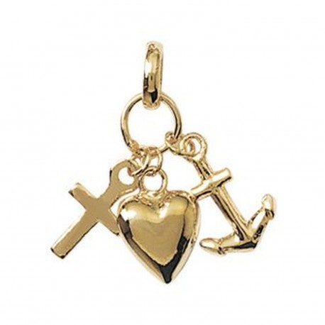 Pendentif plaqué or les 3 vertus cœur, croix , ancre obrillant-bijoux