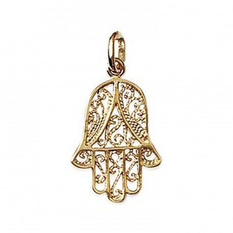 Pendentif plaqué or Main de Fatima ciselé dentelle religion obrillant-bijoux