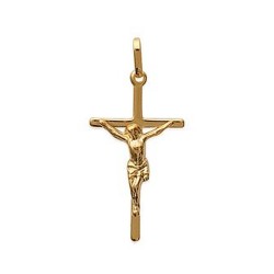 Pendentif plaqué or croix christ ciselé 32 mm religion obrillant-bijoux