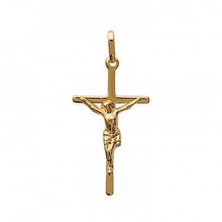 Pendentif plaqué or croix christ ciselé 32 mm religion obrillant-bijoux