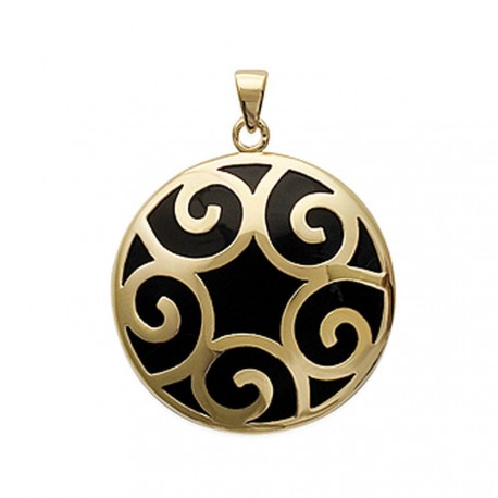 Pendentif plaqué or anneau médaillon avec arabesques style baroque obrillant-bijoux