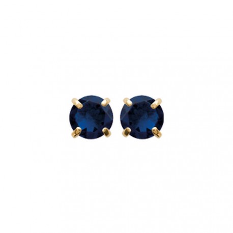 Boucles d'oreilles puces plaqué or pierre ronde cristal bleu 4 mm obrillant-bijoux
