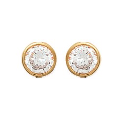 Boucles d'oreilles puces plaqué or pierre sertie zirconium blanc 6 mm obrillant-bijoux