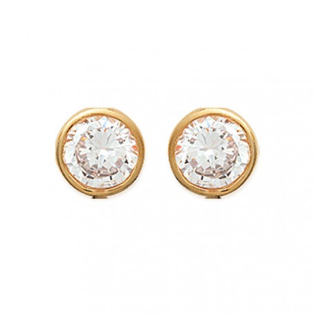 Boucles d'oreilles puces plaqué or pierre sertie zirconium blanc 6 mm obrillant-bijoux