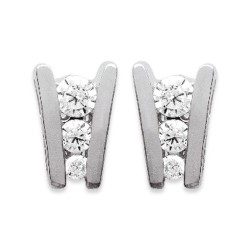 Boucles d'oreilles en argent 925/000 rhodié puces pavé 3 pierres zirconium obrillant-bijoux